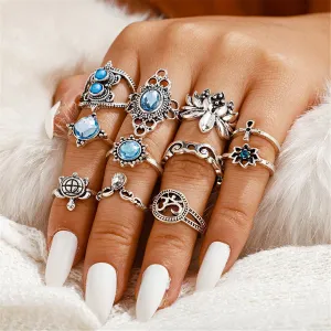 Cubic Zirconia & Silver-Plated Tortoise Ring Set