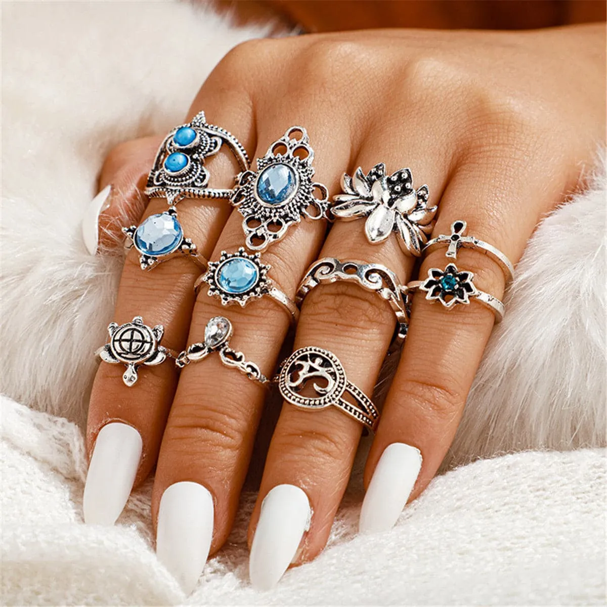 Cubic Zirconia & Silver-Plated Tortoise Ring Set