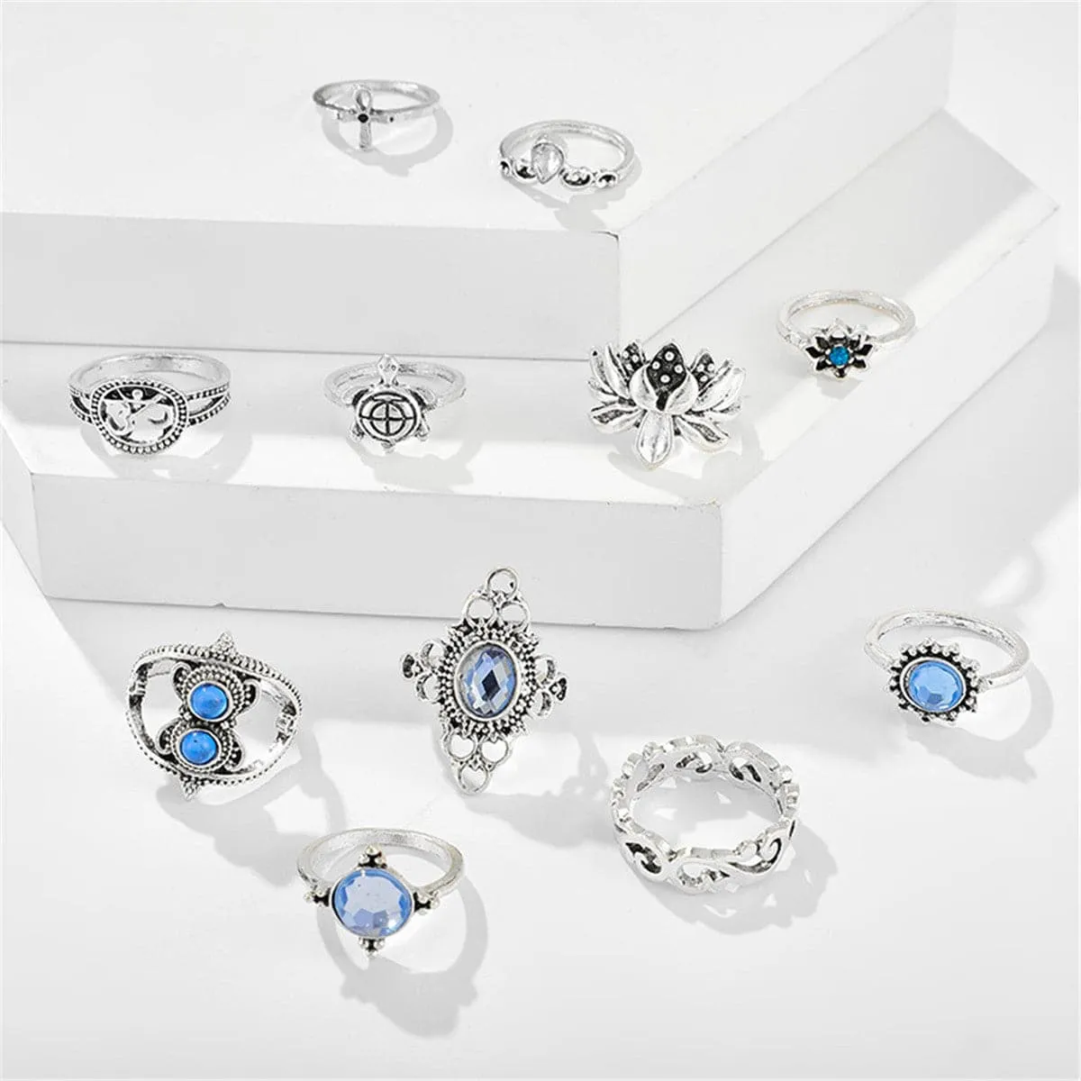 Cubic Zirconia & Silver-Plated Tortoise Ring Set