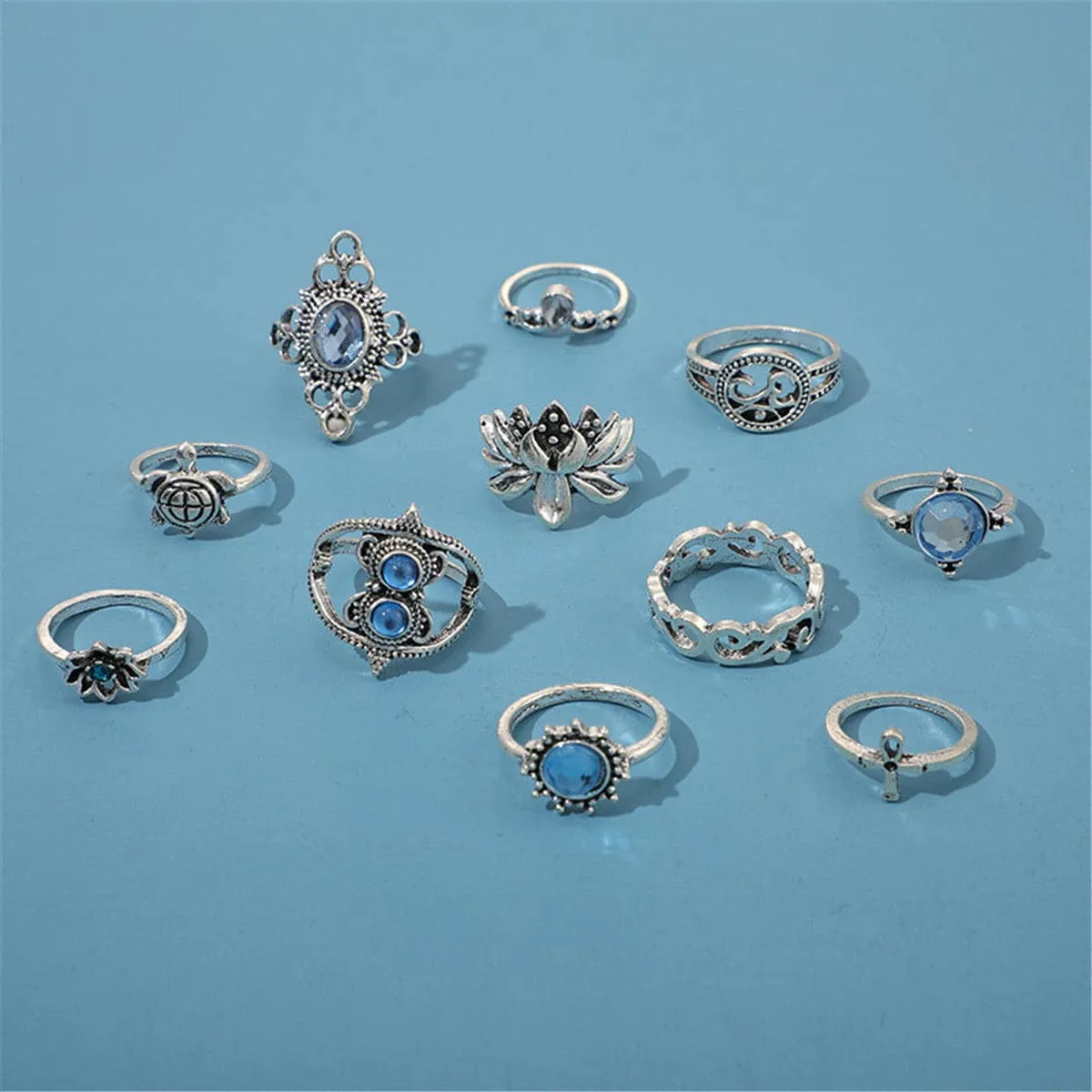 Cubic Zirconia & Silver-Plated Tortoise Ring Set