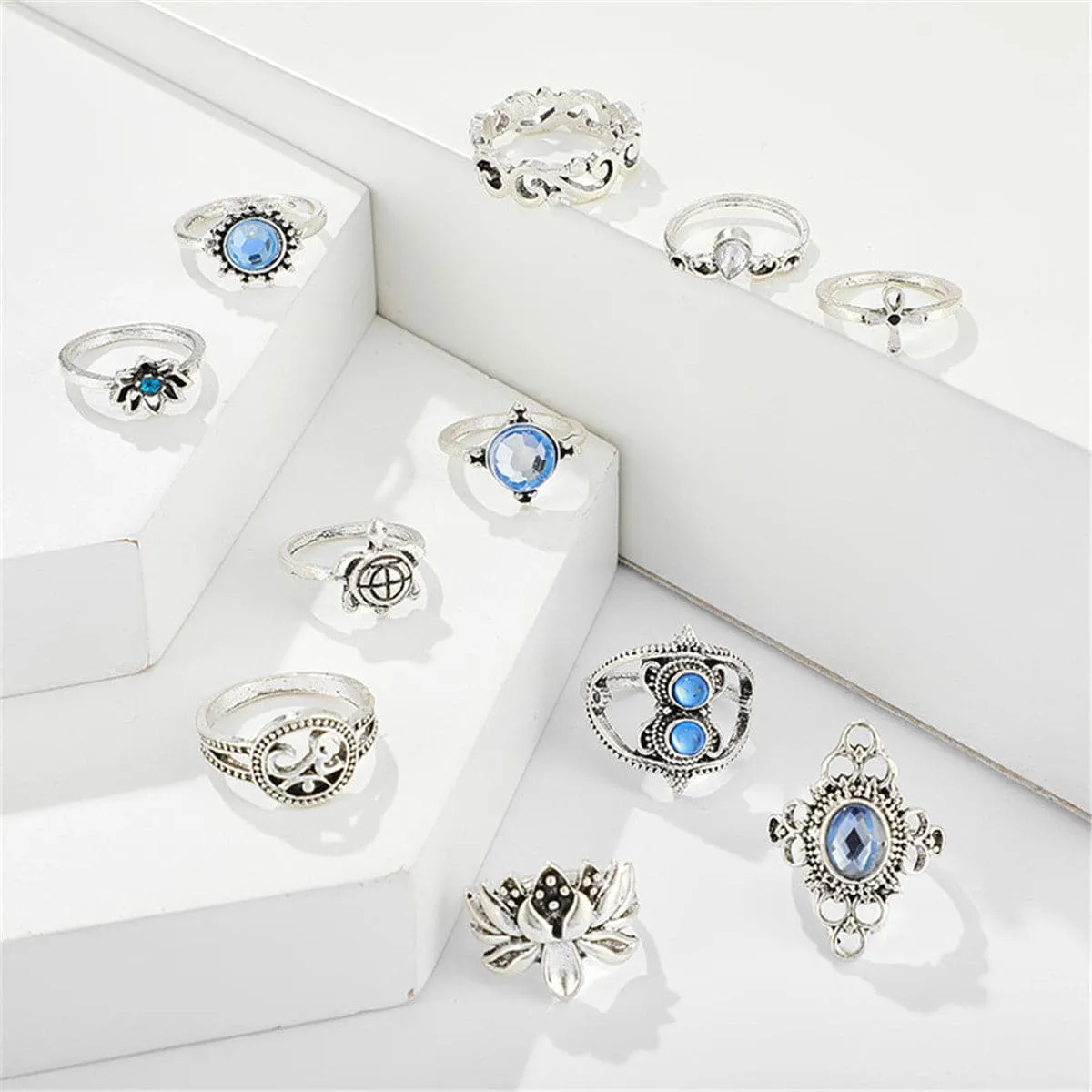 Cubic Zirconia & Silver-Plated Tortoise Ring Set