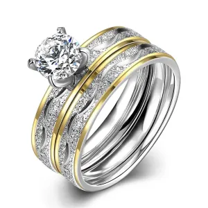 Cubic Zirconia & Two-Tone Waves Stackable Ring Set