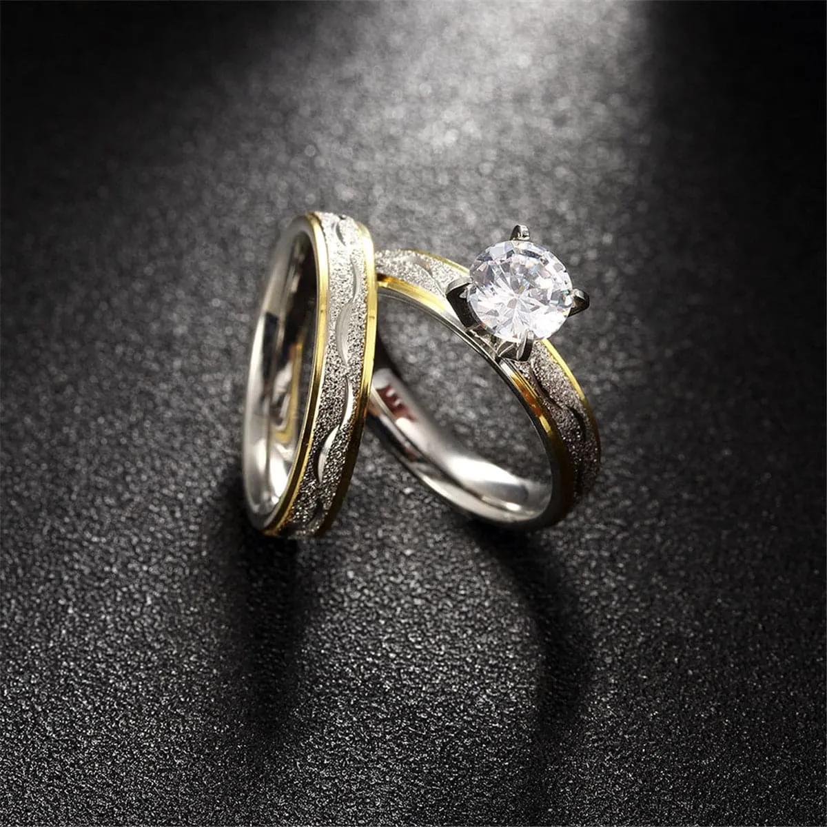 Cubic Zirconia & Two-Tone Waves Stackable Ring Set