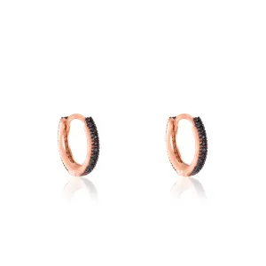 Cubic Zirconia Hoop Earrings - Rose Gold Black - Small