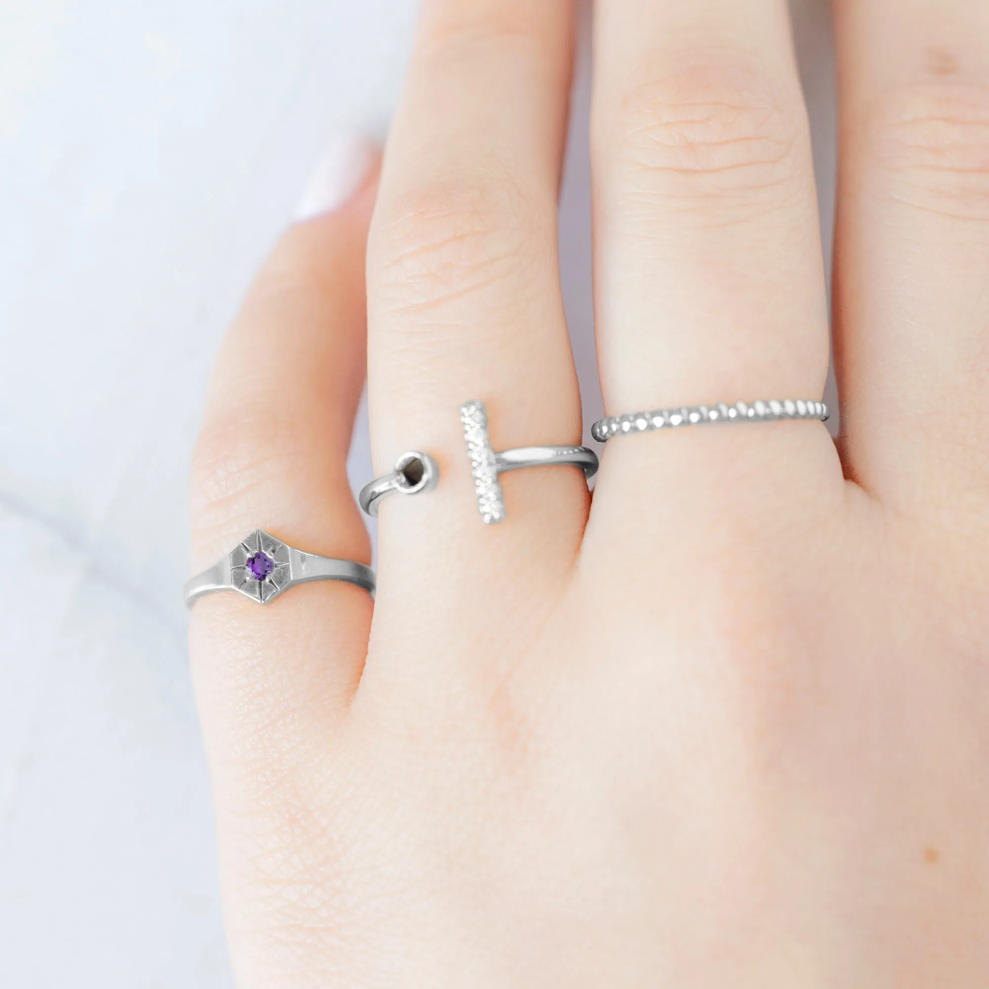 Custom Amethyst Birthstone Signet Ring | 10K White Gold