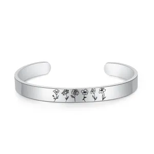 Custom Birth Flower Cuff Bracelet