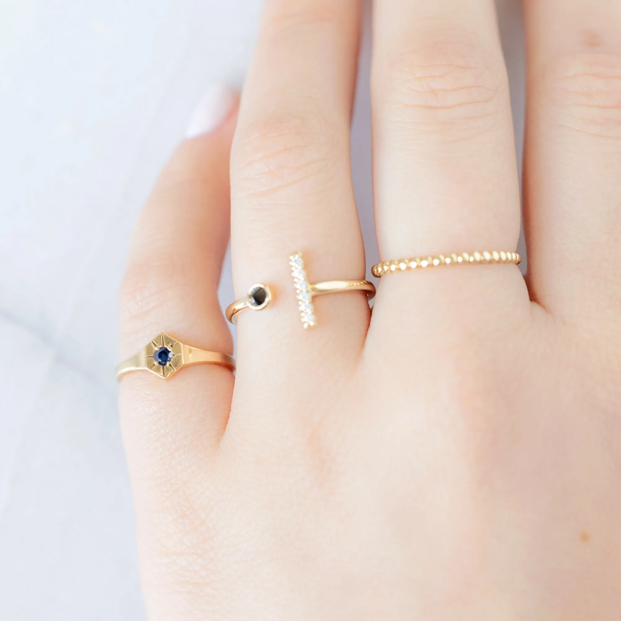 Custom Blue Sapphire Birthstone Signet Ring | 10K Yellow Gold