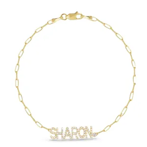 Custom Diamond Name on Thin PaperClip Bracelet