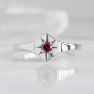 Custom Garnet Birthstone Signet Ring | 10K White Gold