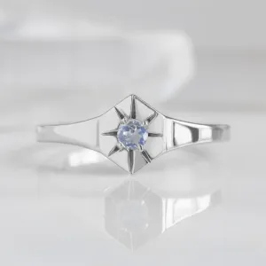 Custom Moonstone Birthstone Signet Ring | 10K White Gold