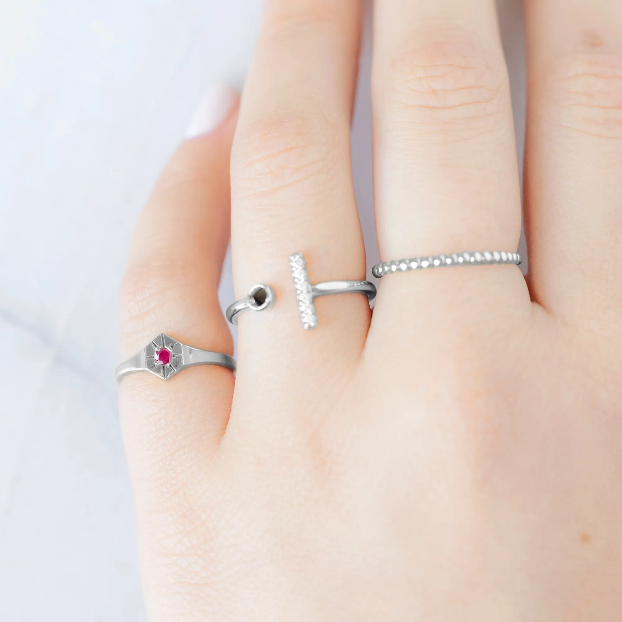 Custom Ruby Birthstone Signet Ring | 10K White Gold