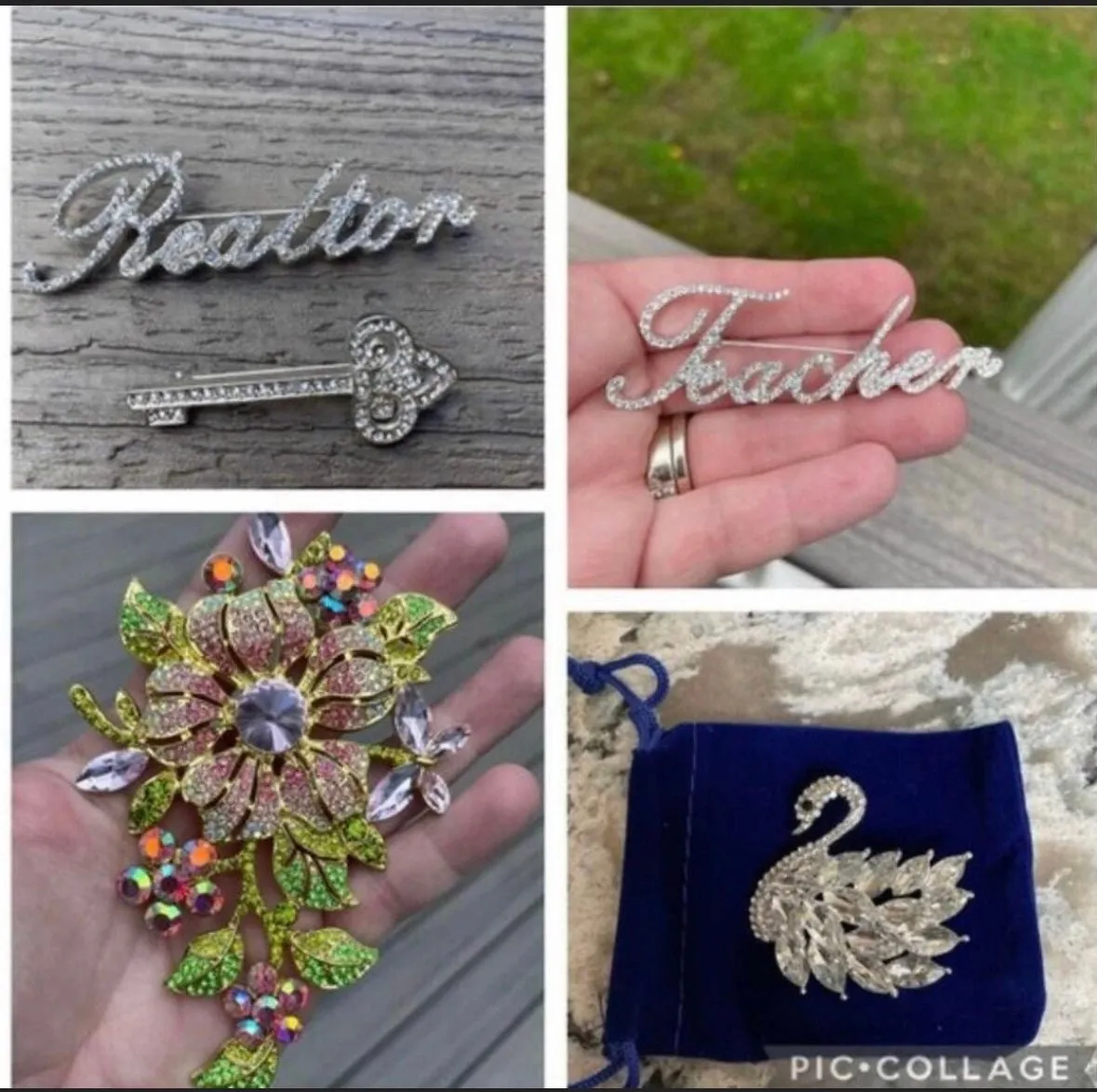 Custom script Auntie Aunt Mothers Day Birthday Gift New jewelry brooch rhinestone pin 3” GOLD