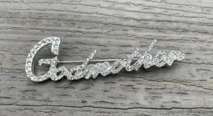 Custom Script Rhinestone Brooch Pin Godmother New Jewelry With Velvet Pouch