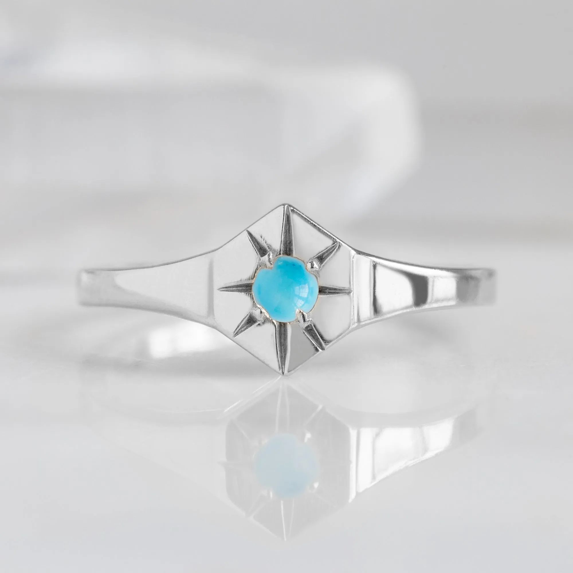 Custom Turquoise Birthstone Signet Ring | 10K White Gold