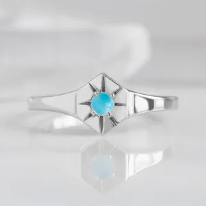 Custom Turquoise Birthstone Signet Ring | 10K White Gold