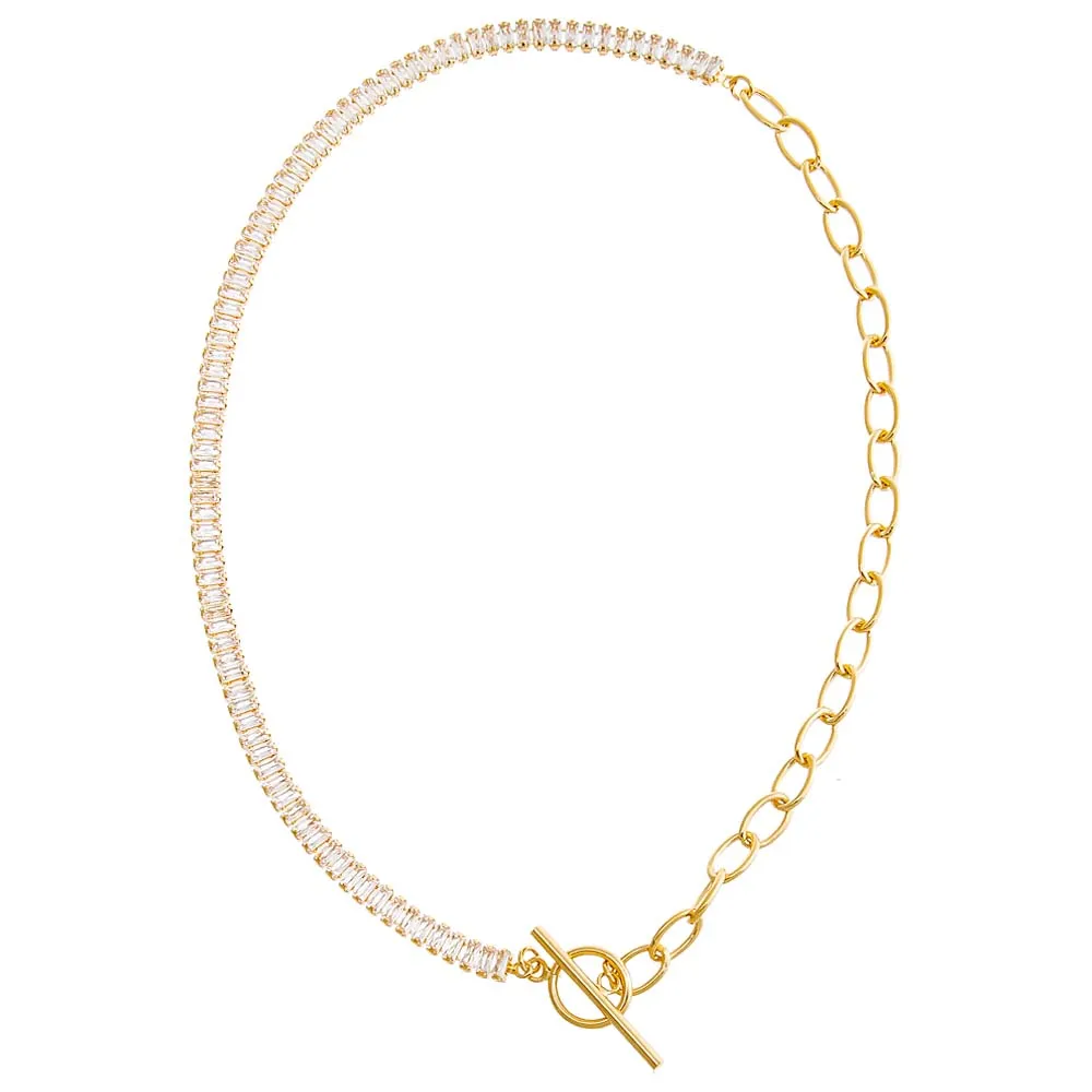CZ Baguette X Paperclip Toggle Necklace