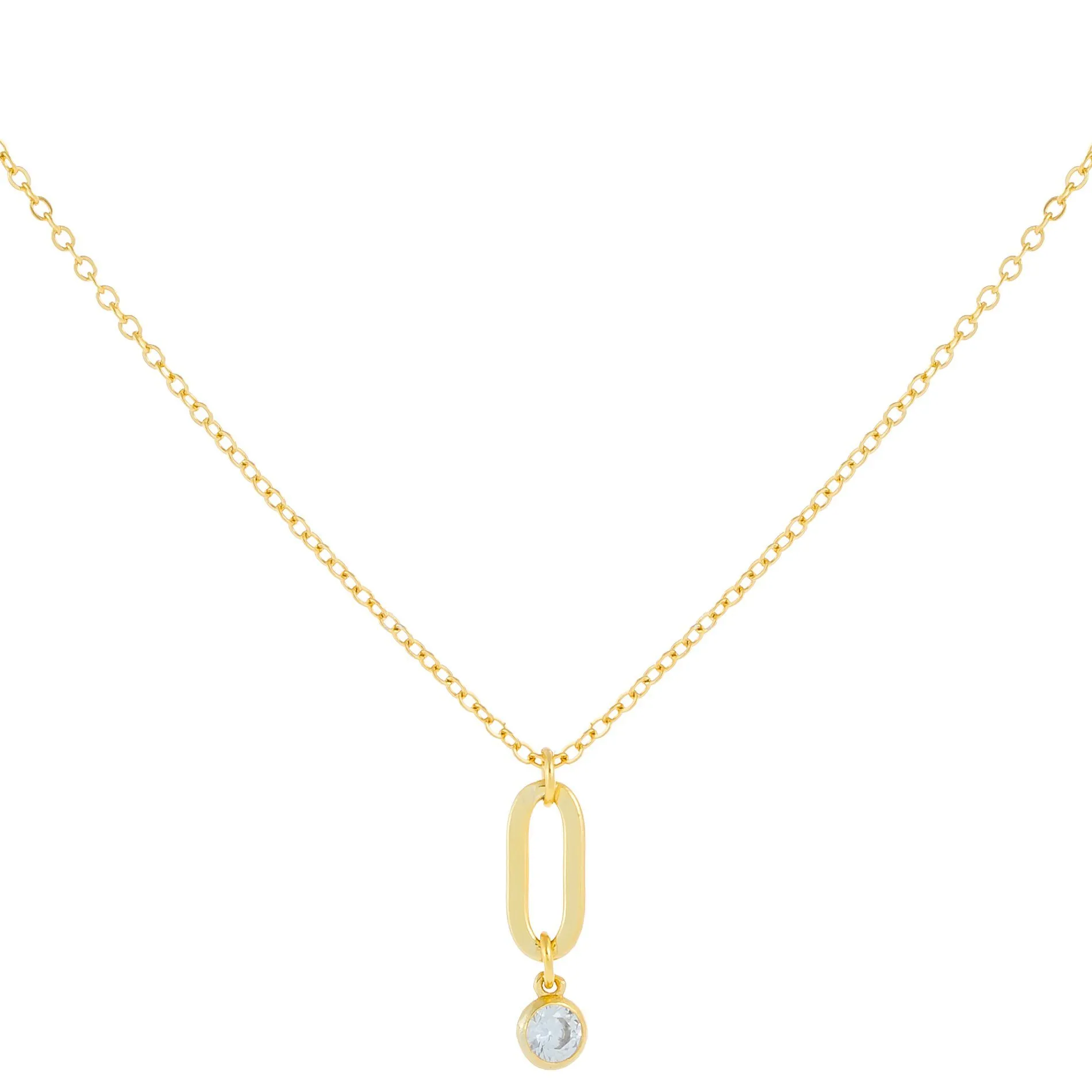 CZ Bezel Open Link Charm Necklace