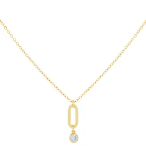CZ Bezel Open Link Charm Necklace
