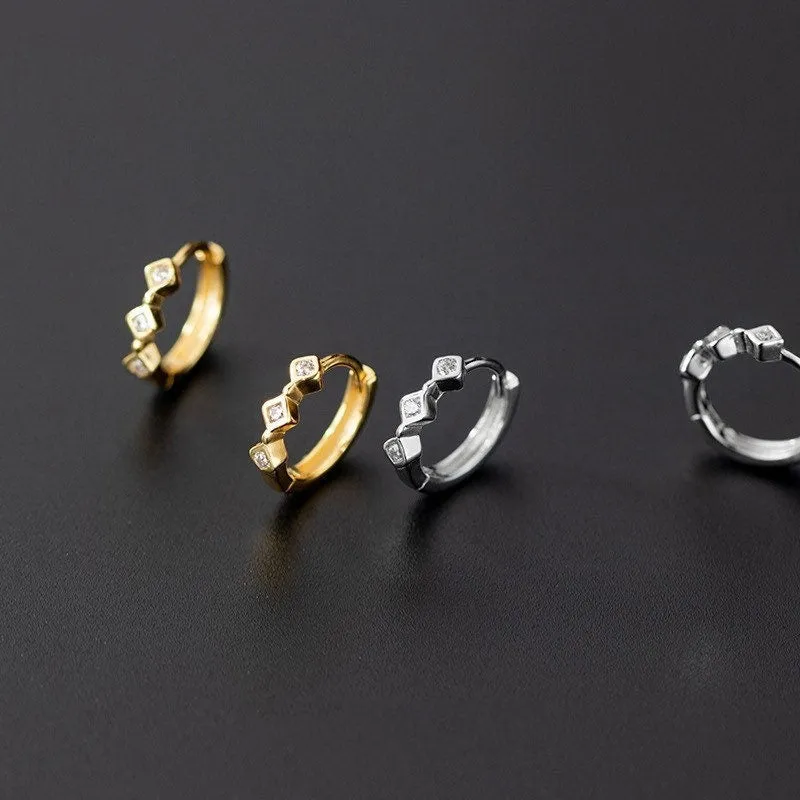 CZ Diamond Shape Huggies Hoop earrings-SH017