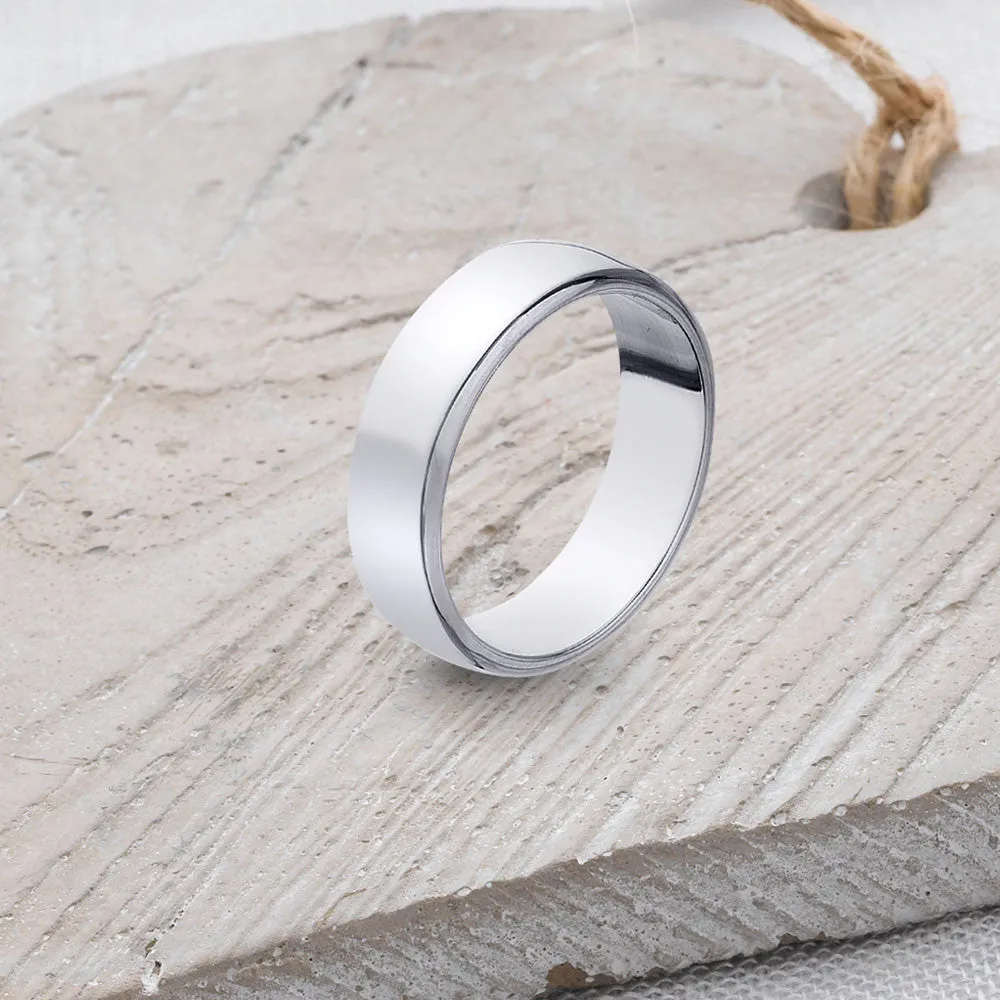 D-Shaped Solid 925 Silver Band - 6mm Wide