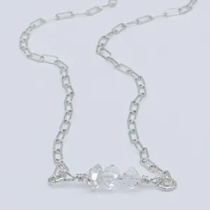 Dainty Herkimer Diamond Necklace Silver Paperclip Chain April Birthstone