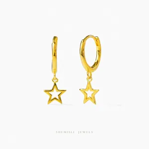 Dainty Open Star Dangle Hoop Earring, Unisex, Gold, Silver SHEMISLI SH674