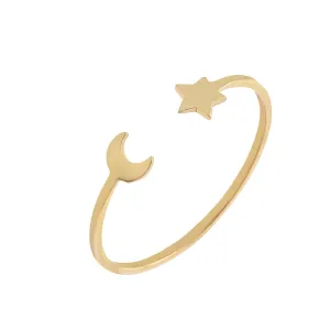 Dainty Star X Moon Ring 14K