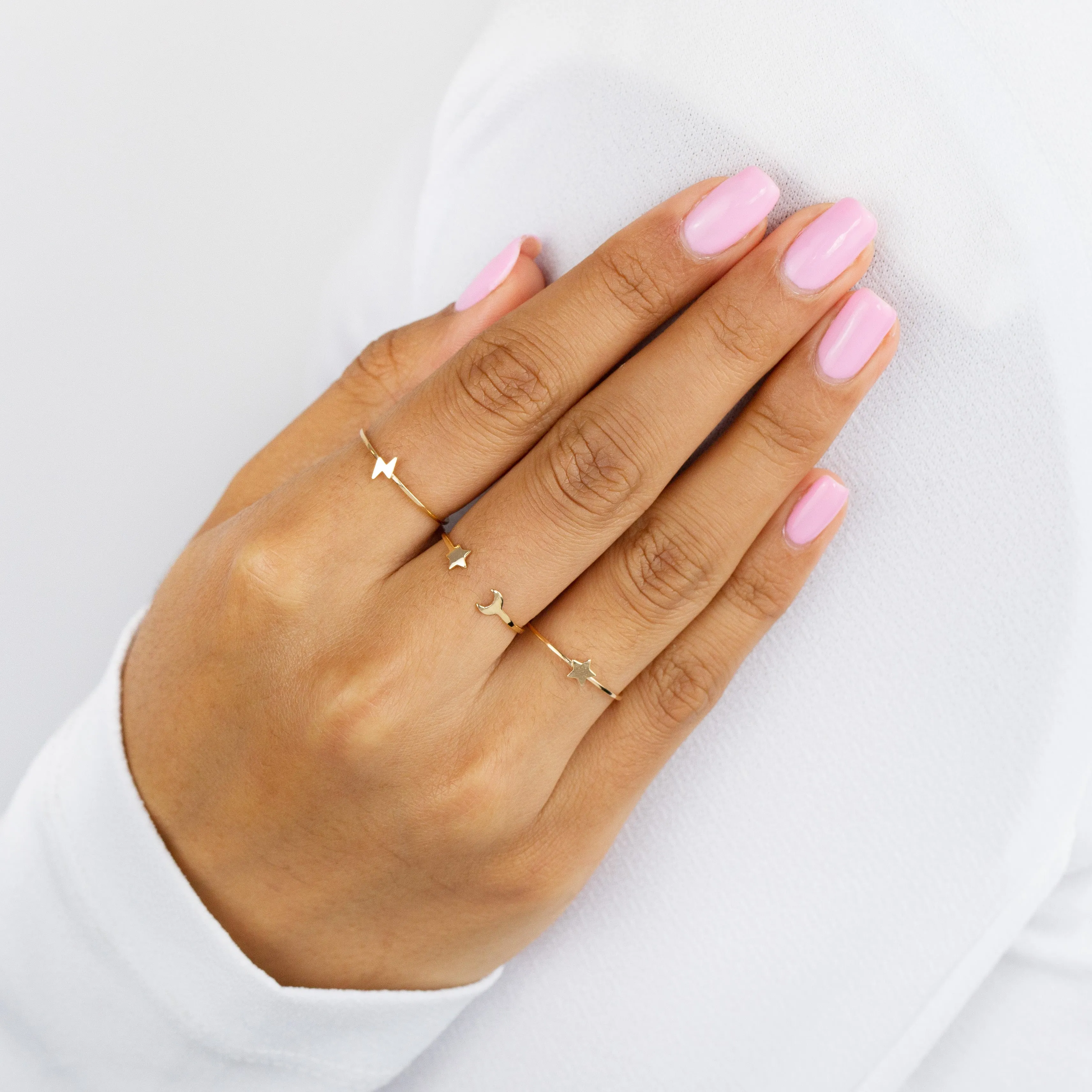 Dainty Star X Moon Ring 14K