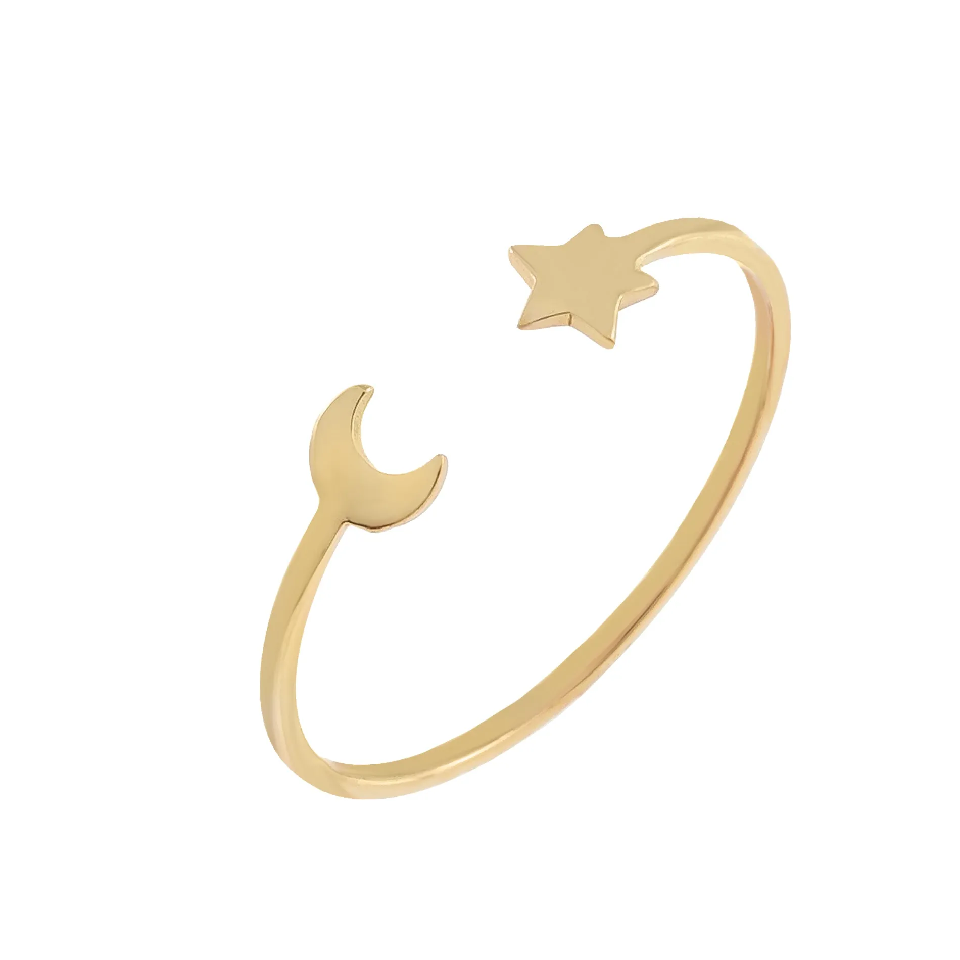 Dainty Star X Moon Ring 14K