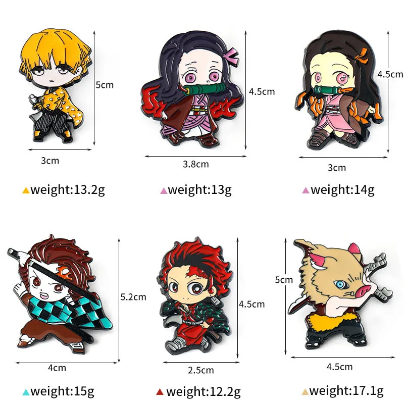 Demon Slayer Kimetsu no Yaiba Metal Brooch Pin 6 Set