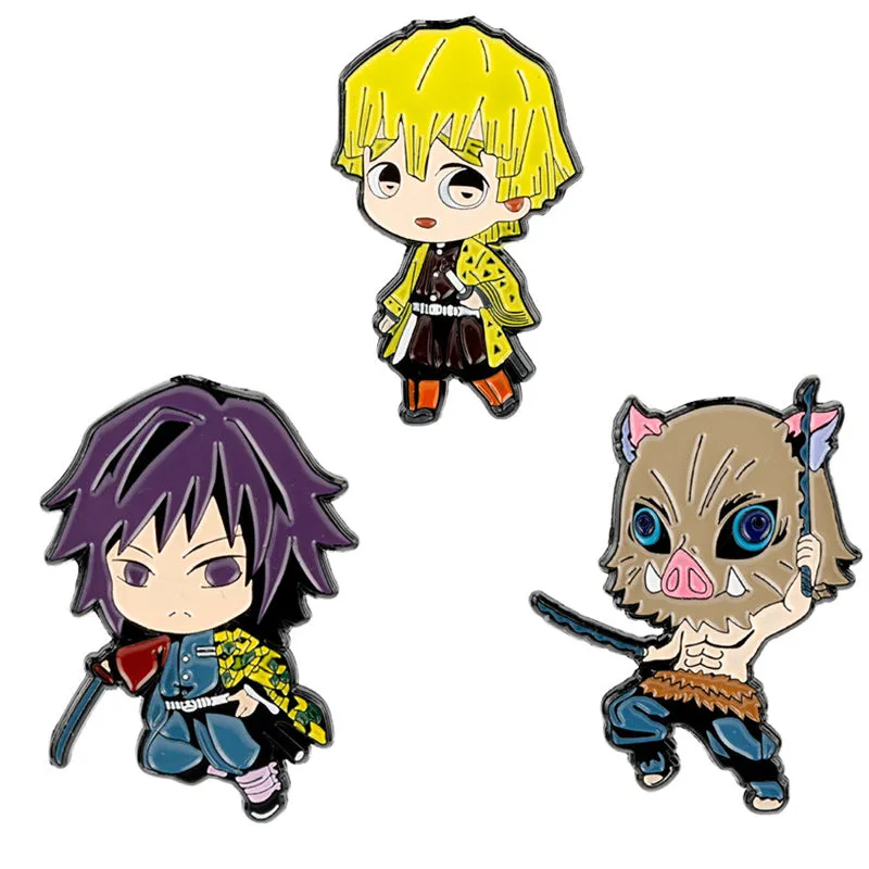 Demon Slayer Yori Zenitsu Inosuke Metal Brooch Pins 3 Pack