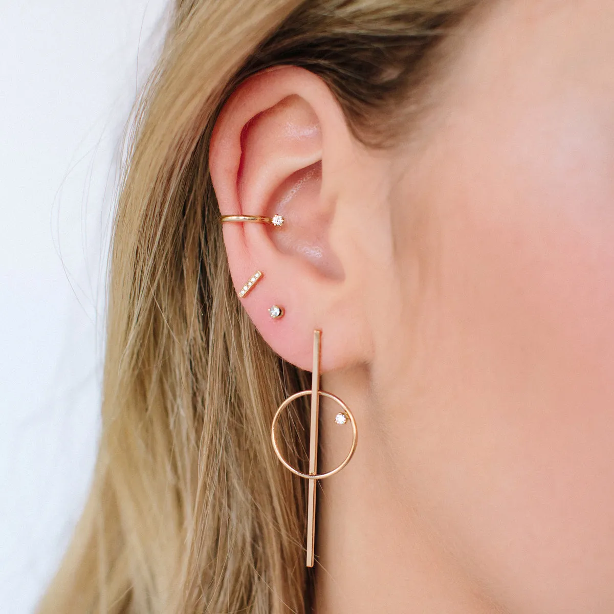 Diamond Bar Studs in Yellow Gold