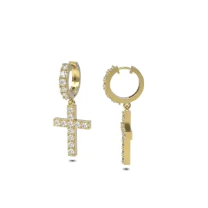 Diamond Dangling Cross Hoop Earring