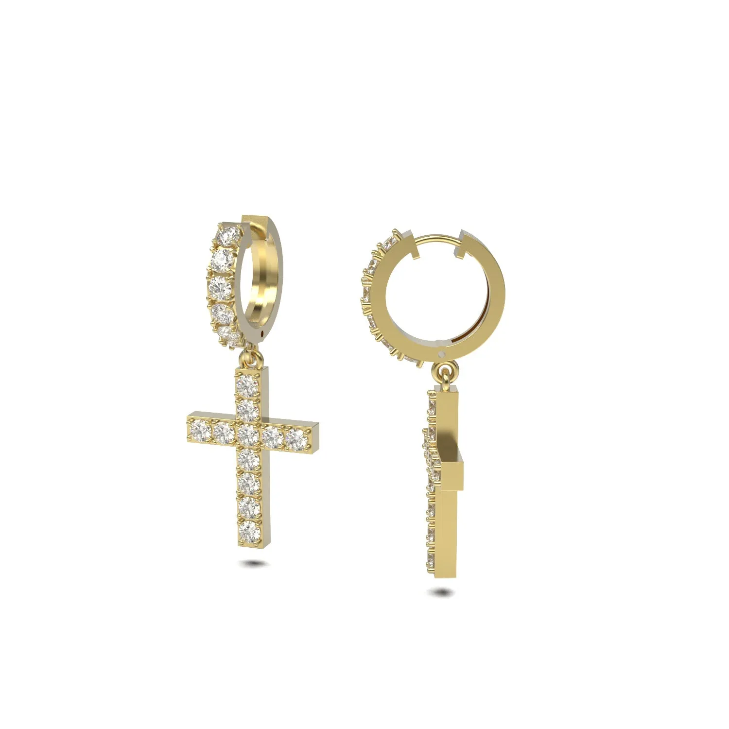 Diamond Dangling Cross Hoop Earring
