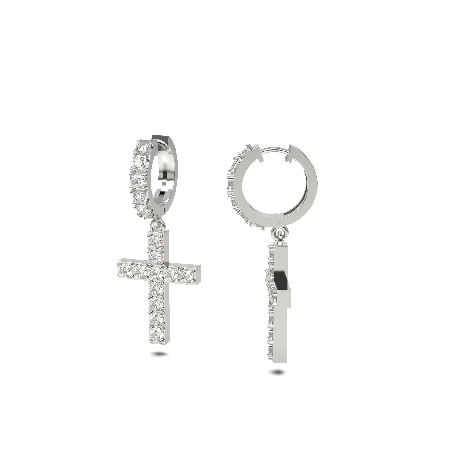 Diamond Dangling Cross Hoop Earring