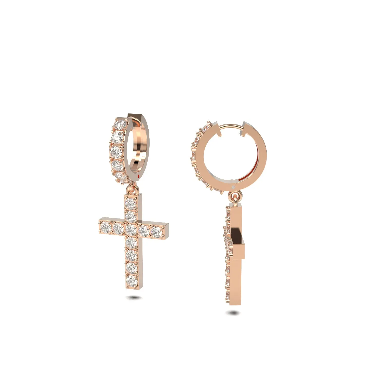 Diamond Dangling Cross Hoop Earring