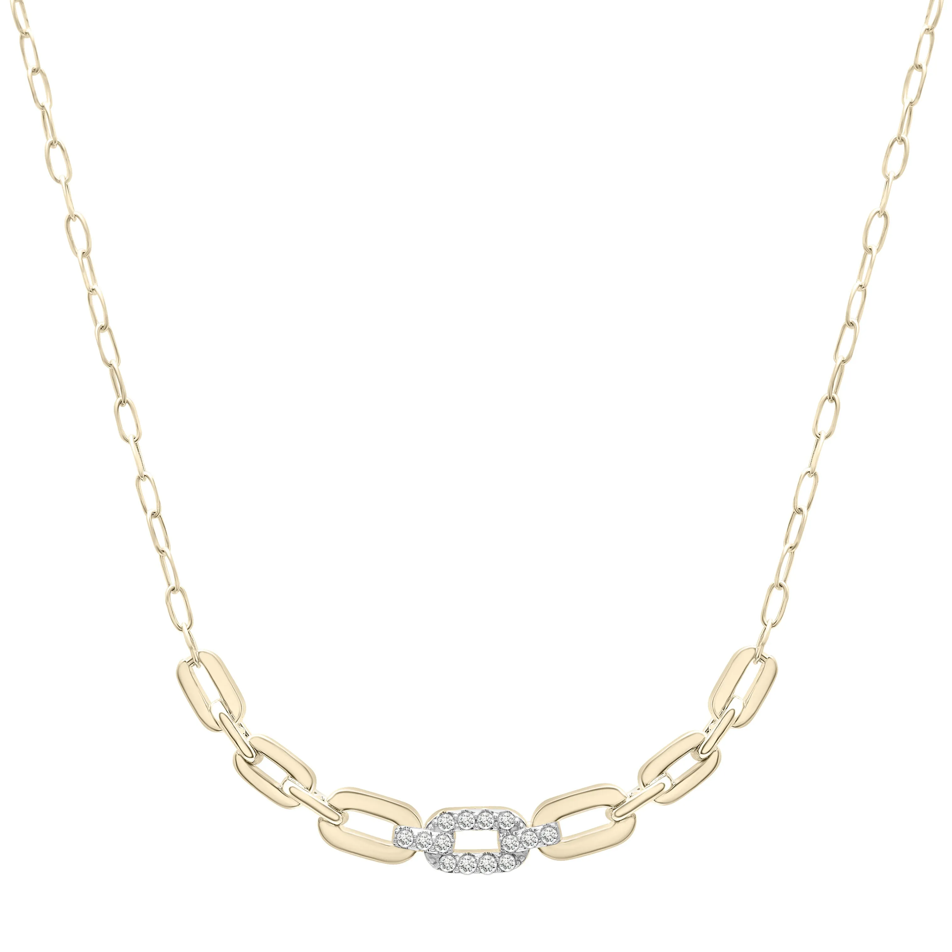 Diamond Graduated Paperclip Link Necklace In 14K Gold
