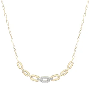 Diamond Graduated Paperclip Link Necklace In 14K Gold