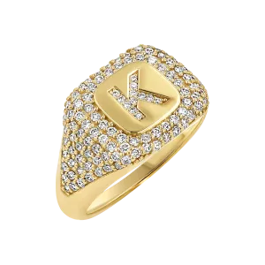 Diamond Pave Initial Signet Ring