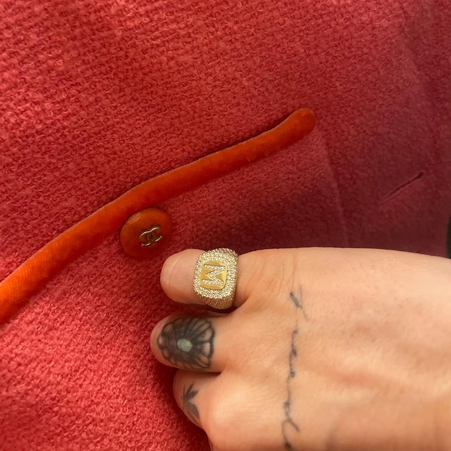 Diamond Pave Initial Signet Ring