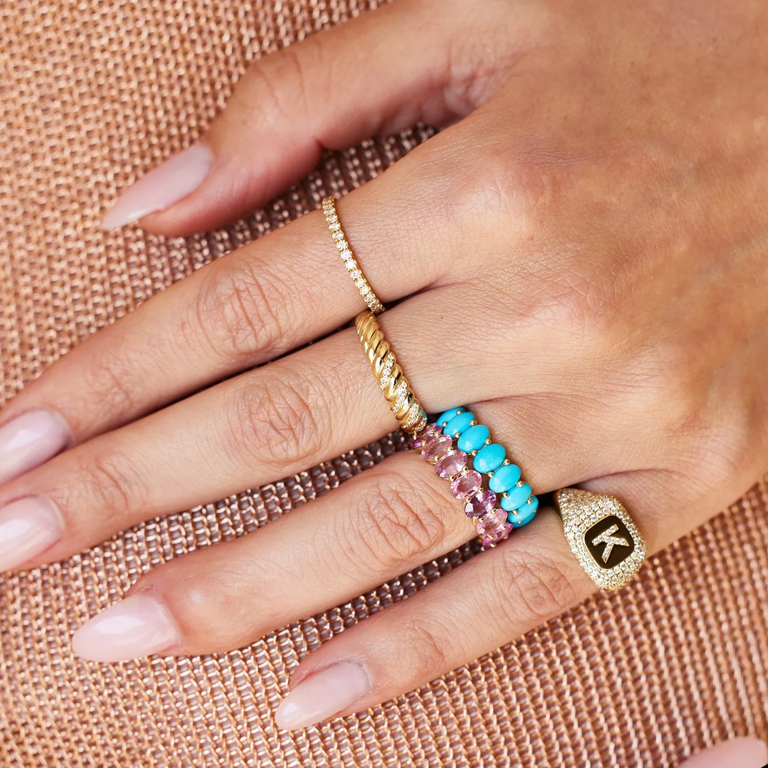 Diamond Pave Initial Signet Ring