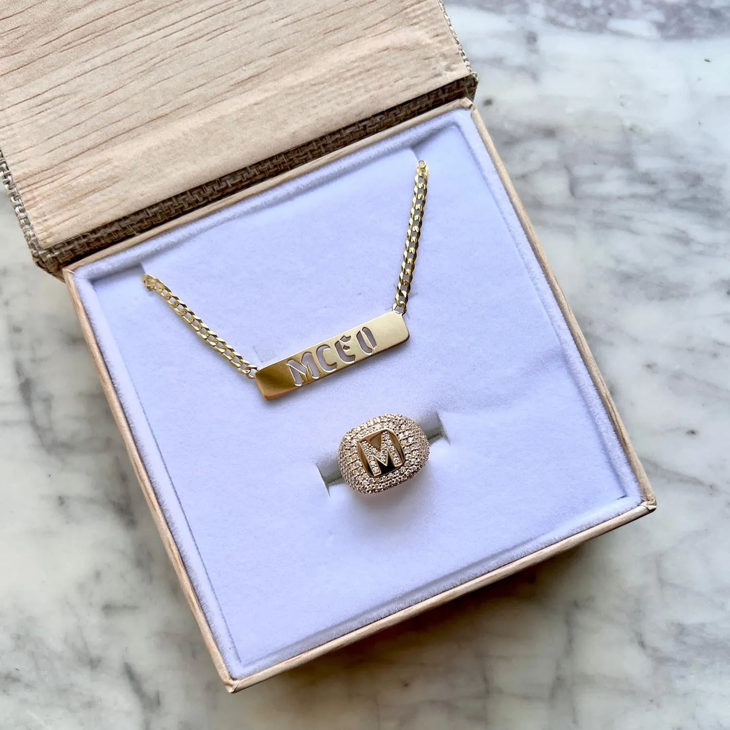 Diamond Pave Initial Signet Ring