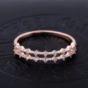 Diamond ring, Moissanite engagement ring, solid gold art deco unique ring, simple thin half eternity wedding band for women anniversary gift