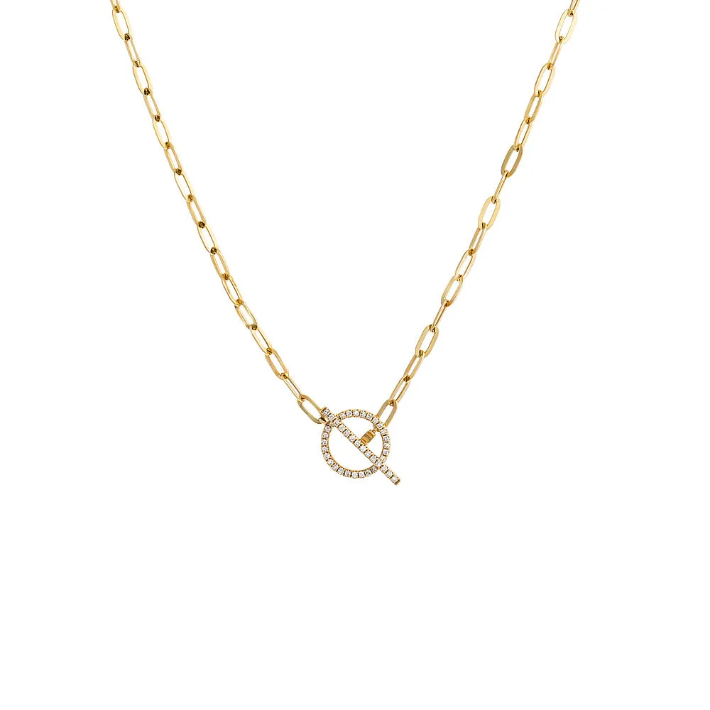 Diamond Toggle Paperclip Necklace 14K