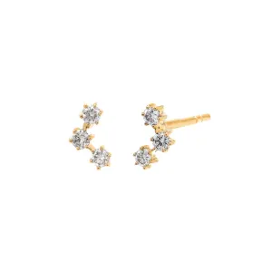 Diamond Triple Stone Curved Bar Stud Earring 14K