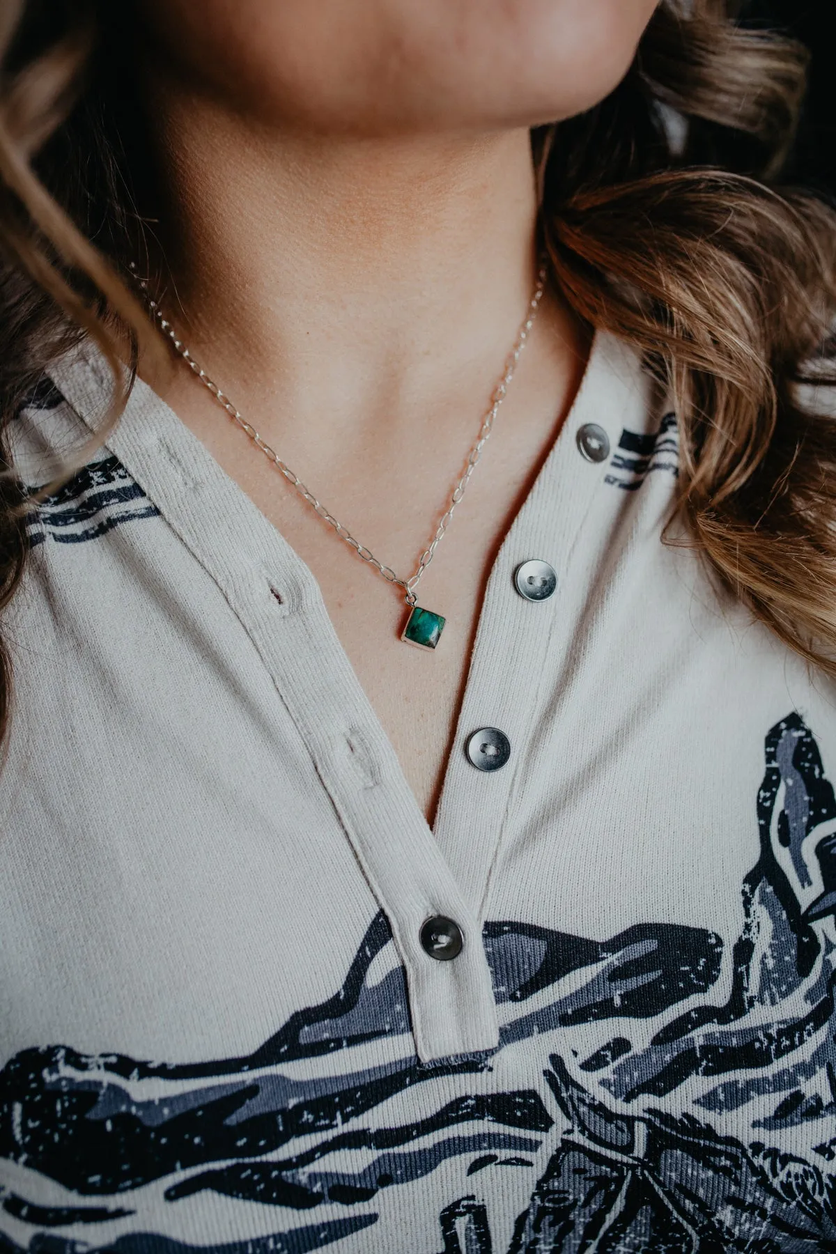 Diamond Turquoise Necklace with Dainty Sterling Chain