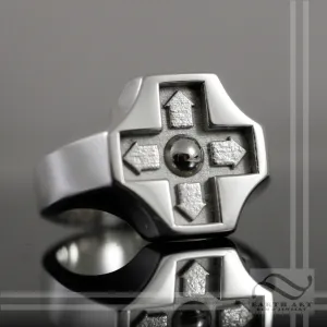 Directional Pad Signet Ring -  Mens signet Ring - Sterling Silver