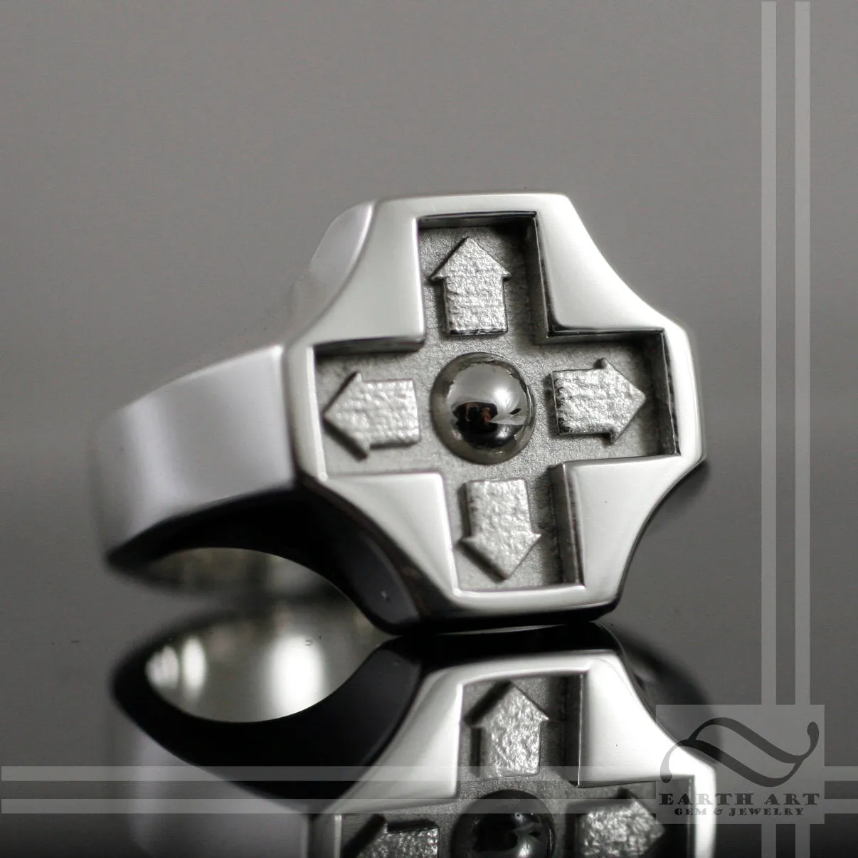 Directional Pad Signet Ring -  Mens signet Ring - Sterling Silver