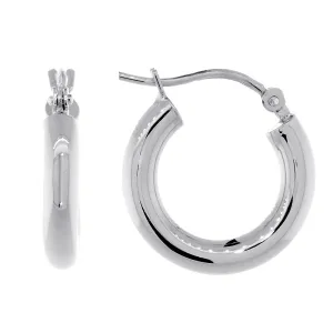 Domed Circle Hoop Earrings, Plain 15mm x  3mm in 14k White Gold