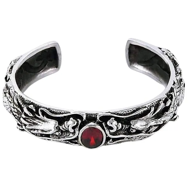 Dragon Mens Sterling Silver Cuff Bracelet
